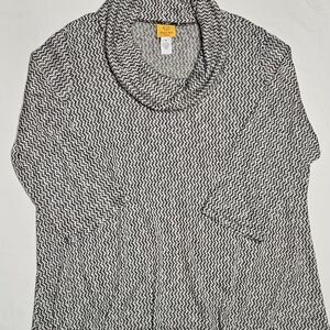 Ruby Rd. Black and White Cowl Neck Tunic With Silver Highlights. Size 1X